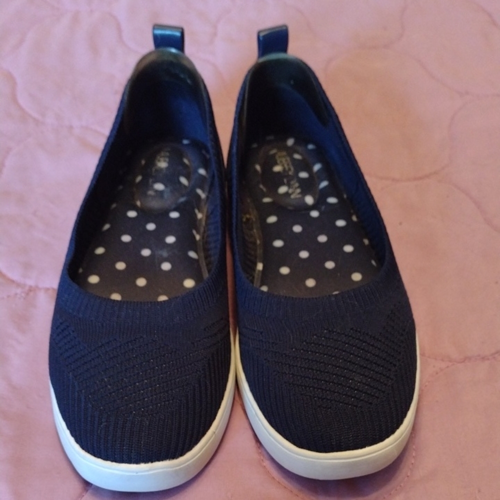 Navy Blue Knit Slip-On Flats